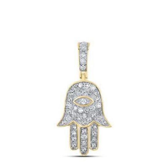 0.25cttw Diamond Hamsa Fatima Hand Pendant 10k Gold Charm - Picture 2 of 3